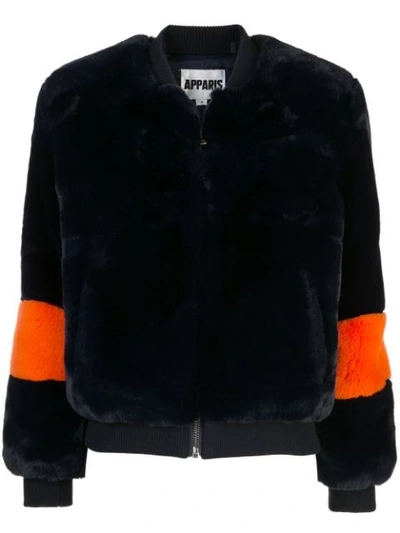 Apparis Women's Jem Faux Fur Bi-color Bomber In Navy Blue