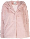 Apparis Goldie Hooded Faux Fur Jacket In Blush