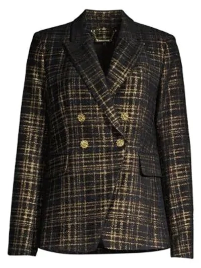 Elie Tahari Jezebel Metallic Tweed Double-breasted Blazer In Black/gold