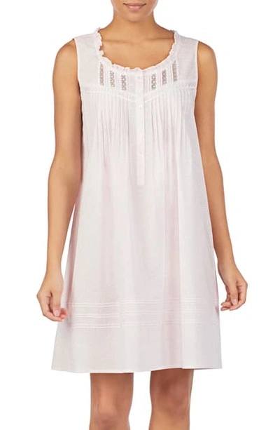 Eileen West Pintucked Cotton Chemise In Rose Ground Wht Floral Dot