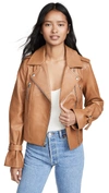 Paige Rayven Leather Moto Jacket In Toffee