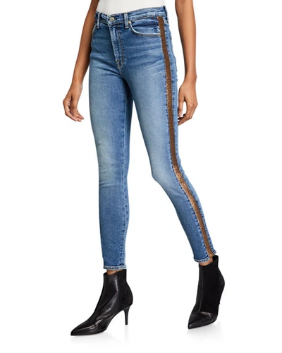 7 For All Mankind Shimmer Stripe Skinny Ankle Jeans In Luxe Vintage Muse 3 In Lux Vintage Muse 3