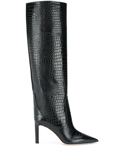 Jimmy Choo Women's Mavis 100 Croc-embossed High-heel Tall Boots In Grey