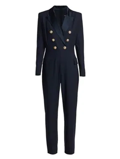 Balmain Women's Double-breasted Stretch Wool Jumpsuit In Marine
