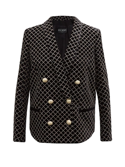 Balmain 6-button Glitter Grid Double-breasted Pajama Jacket In Noir