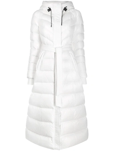 Mackage Long Belted Puffer Jacket In White