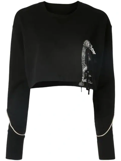 Facetasm Lace Detail Cropped Sweater In Black