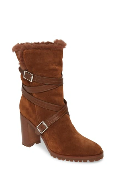 Gianvito Rossi Faux Shearling Lined Wrap Belt Boot In Texas Brown