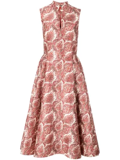 Adam Lippes Paisley Jacquard Fit & Flare Dress In Red