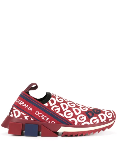 Dolce & Gabbana Stretch Mesh Sorrento Sneakers With Dg Logo In Red