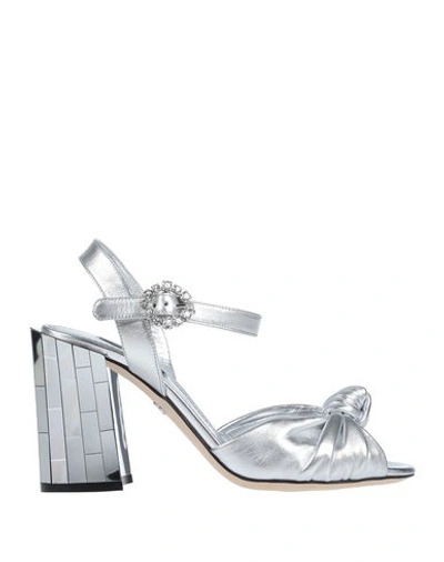 Dolce & Gabbana Silver Laminated Leather Sandals W/mirror Heel