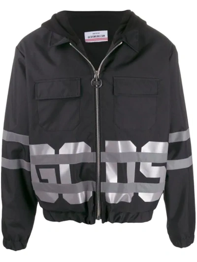Gcds Logo Print Hooded Jacket In Black