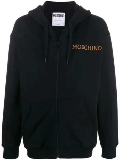 Moschino Rear Printed Hoodie In Black