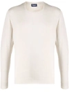 Drumohr Ribbed Detail Crew Neck Jumper In White