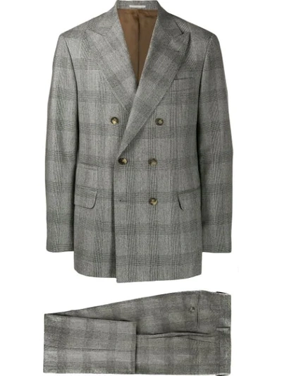 Brunello Cucinelli Tonal Plaid Wool Suit In Grey