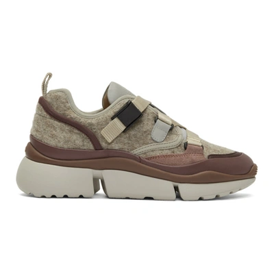 Chloé Sonnie Felt, Canvas, Suede And Leather Sneakers In Granite Grey