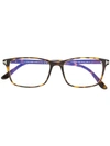 Tom Ford Blue Block Tortoiseshell Rectangular Glasses In Brown