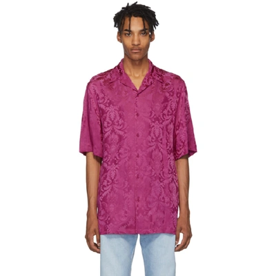 Versace Pink Damask Short Sleeve Shirt In A44a Fuxia
