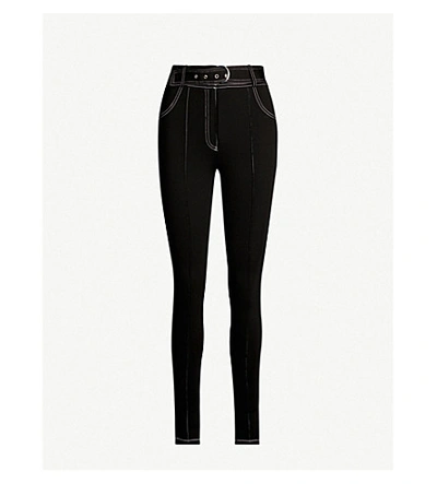 Sandro Belted Mid-rise Stretch-woven Trousers In Black
