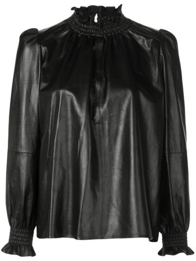 Ba&sh Mylo High-neck Puffed-sleeve Leather Top In Black Noir