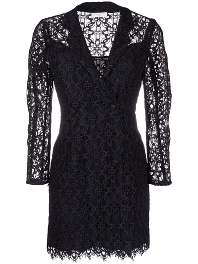 Sandro Nanie Floral-embroidered Lace Mini Dress In Navy