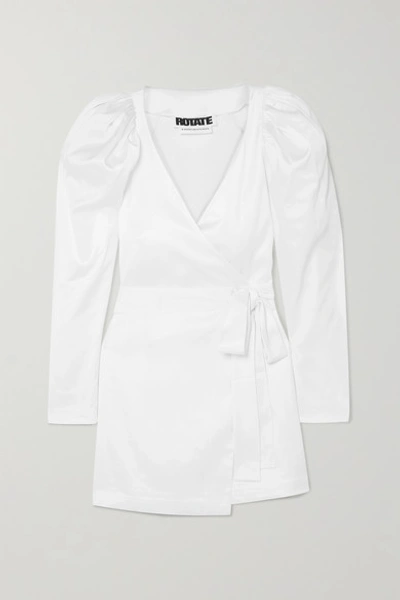 Rotate Birger Christensen Leg-of-mutton-sleeve Satin Mini Wrap Dress In White