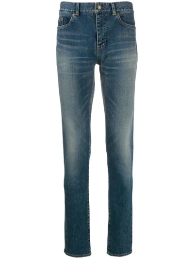 Saint Laurent Faded Mid-rise Slim Jeans In Blue