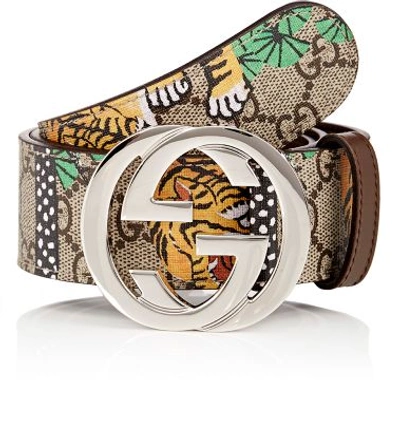 Gucci Tiger Print Faux Leather Logo Belt In Beige Multi | ModeSens