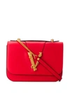 Versace V Leather Top Handle Bag In Eros Flame Red/ Tribute Gold