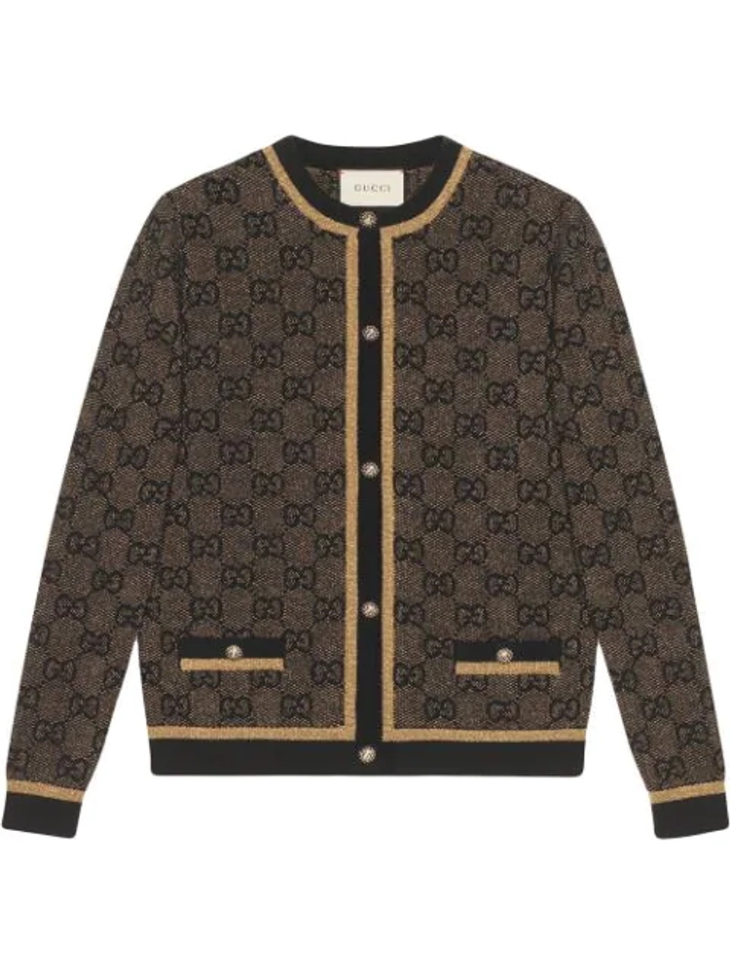 Gucci Gg Logo Metallic Jacquard Cardigan In Black | ModeSens Gucci Gg Logo Metallic Jacquard Cardigan In Black | ModeSens