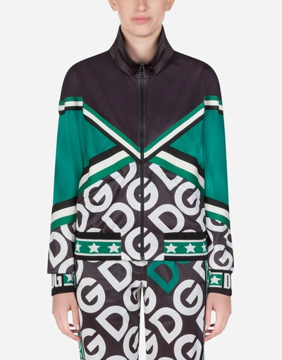 Dolce & Gabbana Zip- Up Sweatshirt With Dg Logo Print In Multicolor