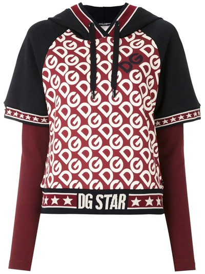 Dolce & Gabbana Short Jersey Hoodie With Dg Logo Print In Multicolour