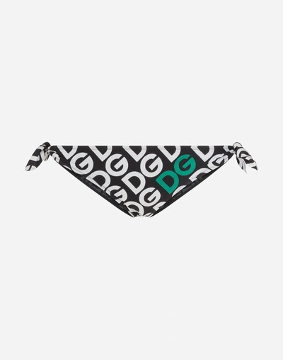 Dolce & Gabbana Tie Bikini Bottoms With Dg Logo Print In Multicolor