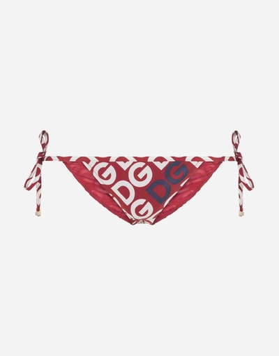 Dolce & Gabbana String Bikini Bottoms With Dg Logo Print In Multicolor