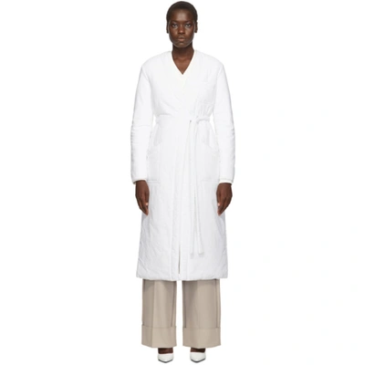 Mm6 Maison Margiela Tie Front Long Coat In 100 Off Whi