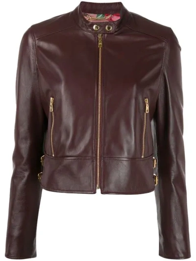 Dolce & Gabbana Cropped Leather Biker Jacket In Red