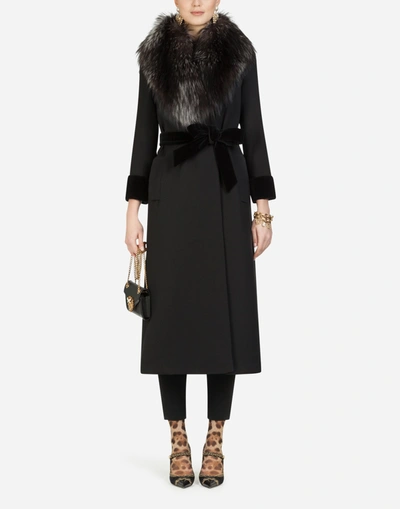 Dolce & Gabbana Long Wool Jacket With Fur Collar