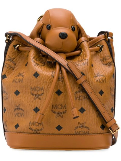 Mcm Dog Bucket Bag In Brown