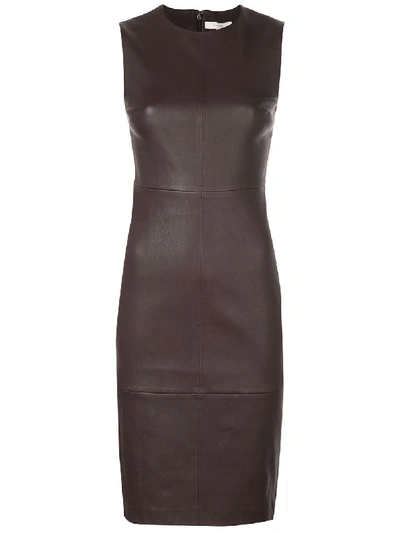 Vince Sleeveless Leather Crewneck Dress In Brown