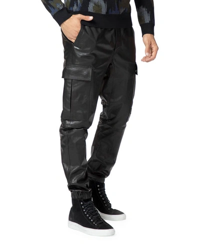 J Brand Men's Fenix Lamb Leather Cargo Pants In Black