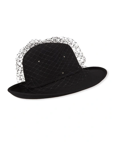 Marzi Rabbit Felt Fedora Hat W/ Veiling In Black