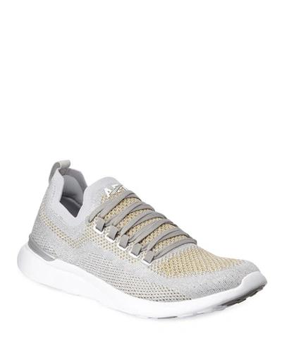 Apl Athletic Propulsion Labs Techloom Breeze Metallic Knit Mesh Running Sneakers In Met Silver Gold