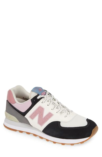 New Balance Men's 574 Low-top Sneakers In Black/ Pink Suede