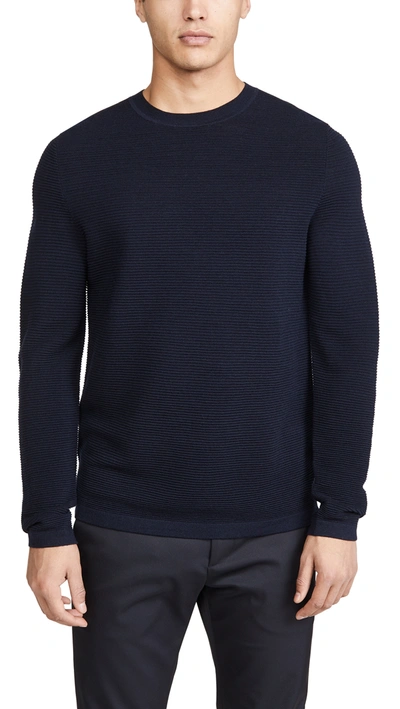 Theory Detroe Milos Merino Wool Crewneck Sweater In Kombu Green Multi