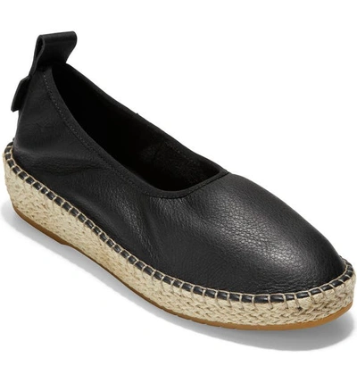 Cole Haan Cloudfeel Flat Leather Espadrilles In Black Leather/ Natural Fabric