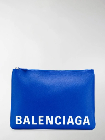 Balenciaga Men's Ville Leather Pouch Bag In Blue