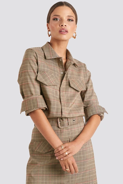 Emilie Briting X Na-kd Checked Pocket Shirt Brown In Checkered