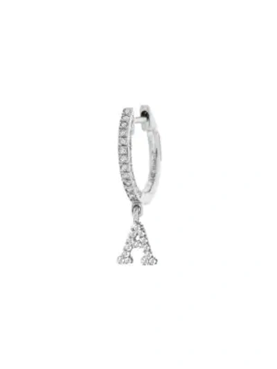 Meira T 14k White Gold Diamond Intial Single Huggie Hoop Earring In Initial A