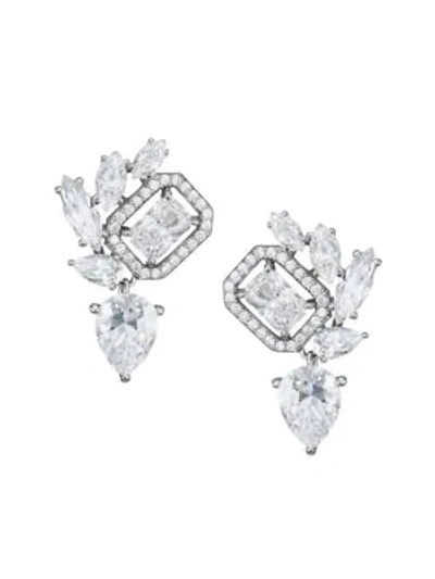 Adriana Orsini Rhodium-plated Sterling Silver Cubic Zirconia Cluster Clip-on Earrings
