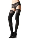 Natori Lace Feather Opaque Thigh-high Stockings In Black